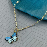 Brass With Enamel Blue Gold Butterfly Pendant For Women Girls