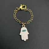 Hamsa Evil Eye Brass Gold White Enamel Link Chain Watch Charm Chain For Women