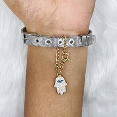 Hamsa Evil Eye Brass Gold White Enamel Link Chain Watch Charm Chain For Women