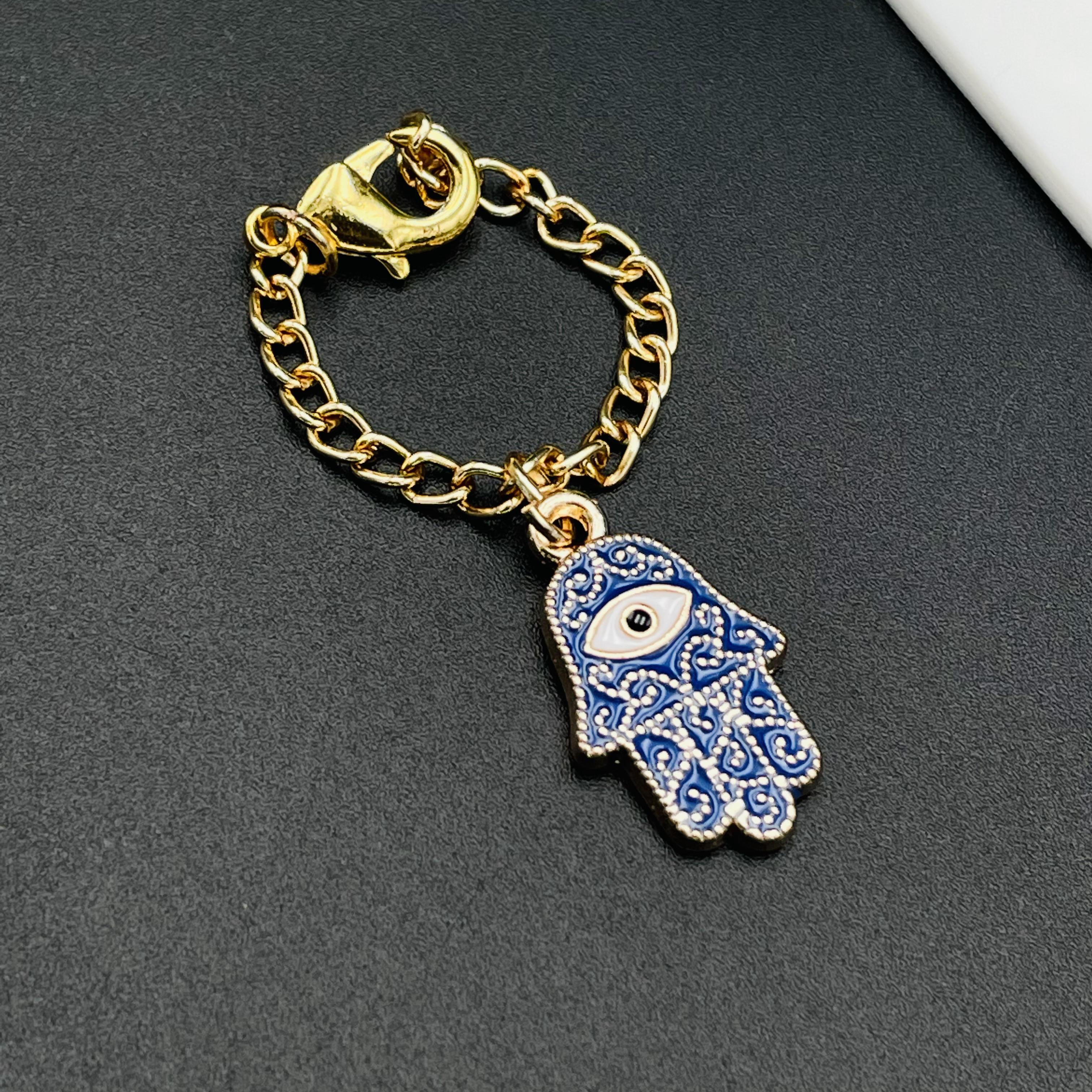 Hamsa Evil Eye Brass Gold Blue Enamel Link Chain Watch Charm Chain For Women