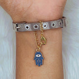 Hamsa Evil Eye Brass Gold Blue Enamel Link Chain Watch Charm Chain For Women