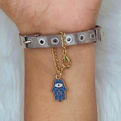 Hamsa Evil Eye Brass Gold Blue Enamel Link Chain Watch Charm Chain For Women