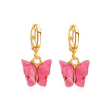 Copper Butterfly Gold Dark Pink Hoop Stud Earring Pair For Women