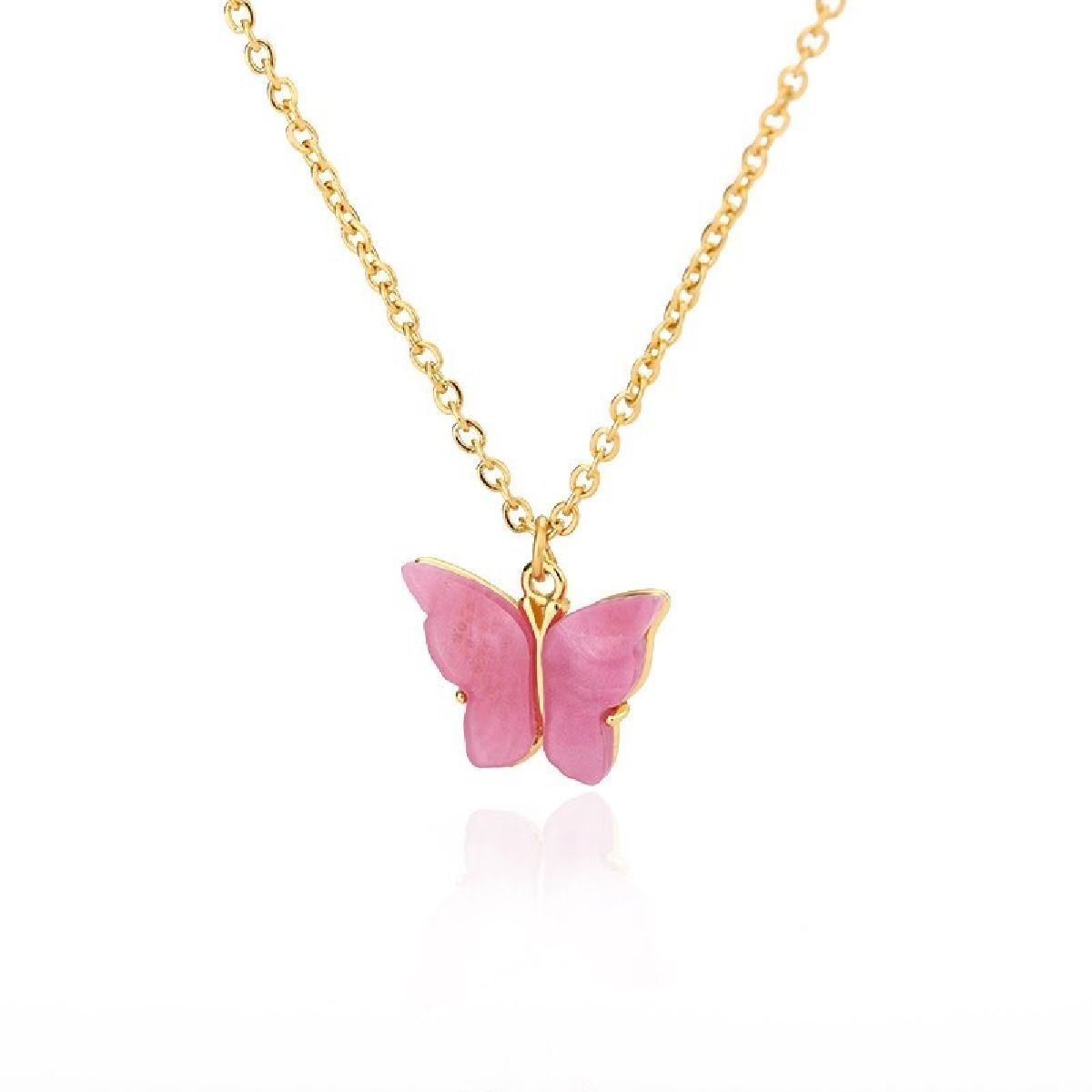 Brass With Pink Gold Butterfly Necklace Pendant Chain Women Girls