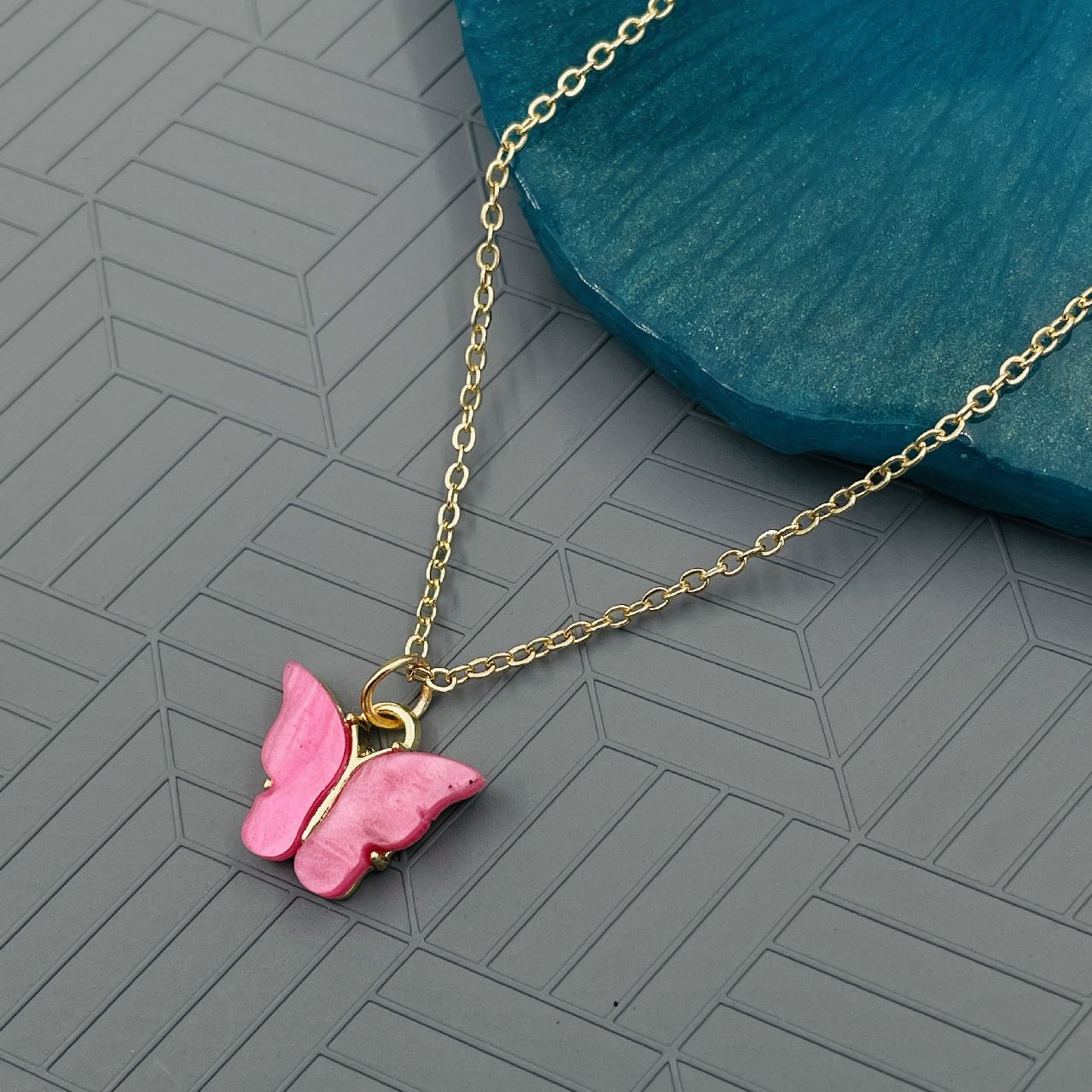 Brass With Pink Gold Butterfly Necklace Pendant Chain Women Girls
