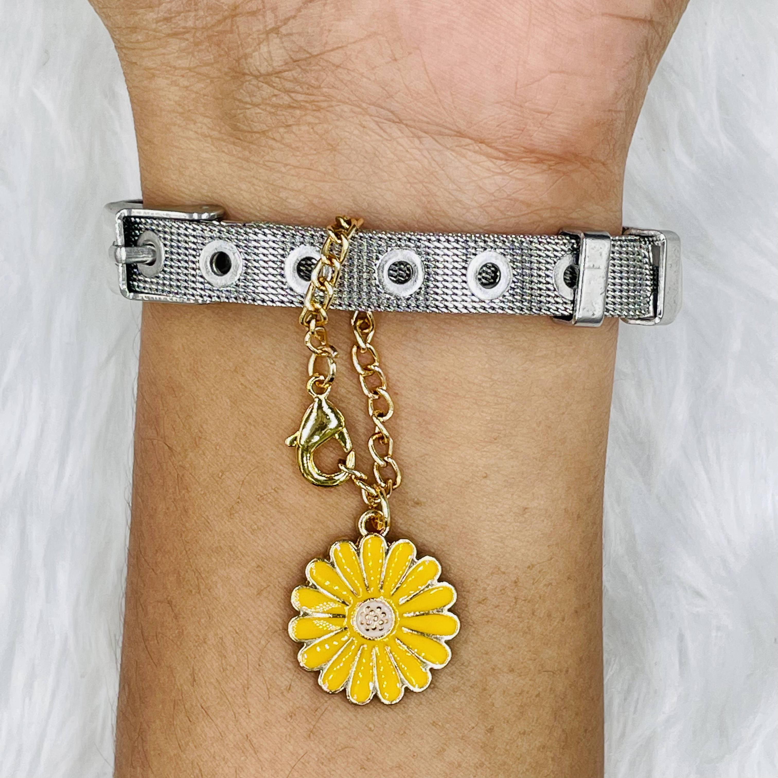 Daisy Flower Brass Gold Enamel Link Chain Watch Charm Chain For Women