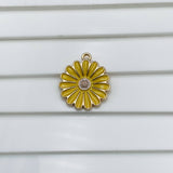 Brass Enamel Yellow White Gold Daisy Flower Pendant For Women Girls