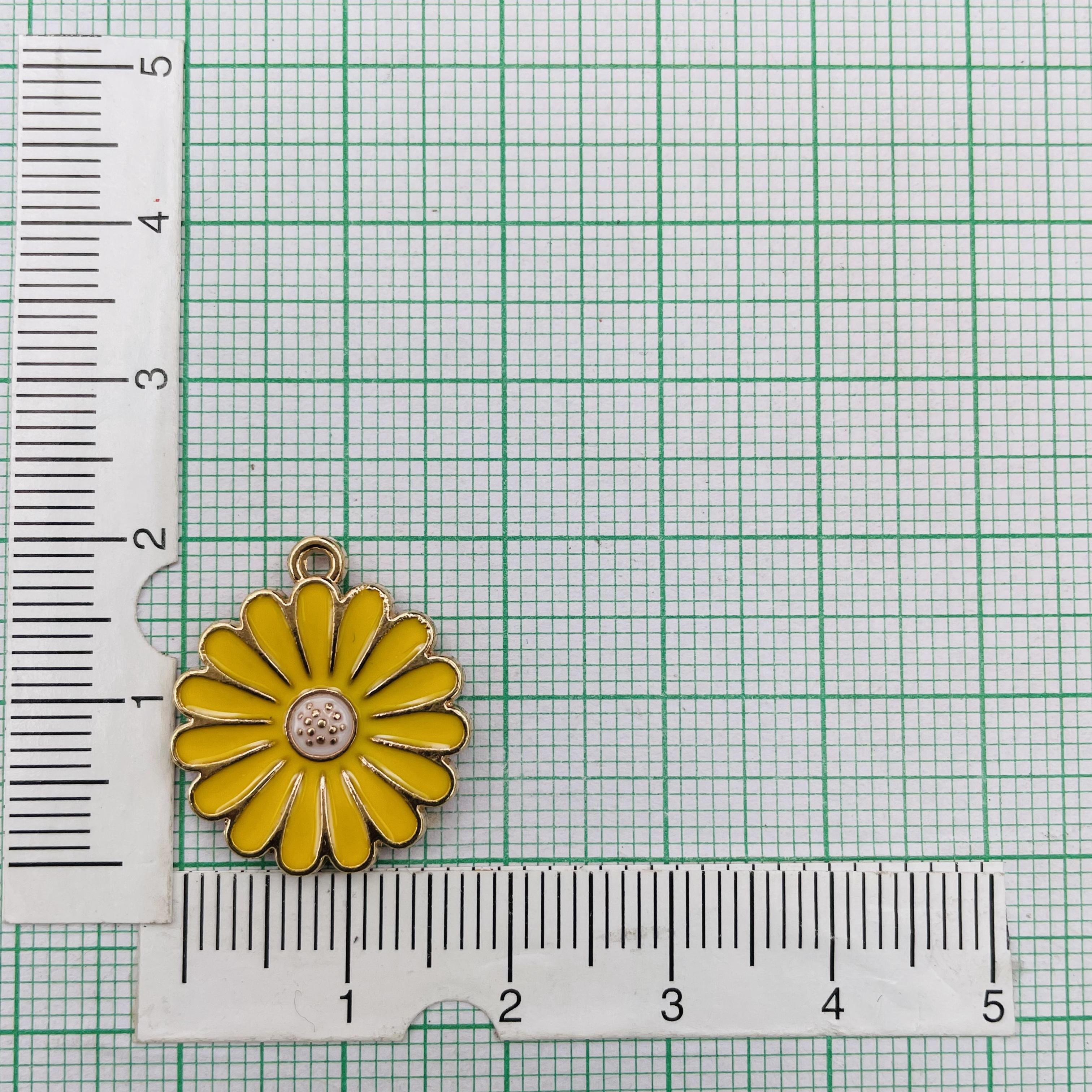 Brass Enamel Yellow White Gold Daisy Flower Pendant Combo Pack Of 6 For Women