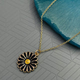 Brass Enamel Black Gold Daisy Flower Necklace Pendant Chain For Women Girls