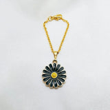 Alloy Enamel Daisy Flower Watch Charm For Women Gold Black