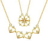 Clover Stainless Steel Cubic Zirconia Magnet Openable Necklace Pendant Chain Women Gold White