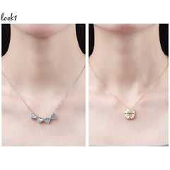 Clover Stainless Steel Cubic Zirconia Magnet Openable Necklace Pendant Chain Women Gold White
