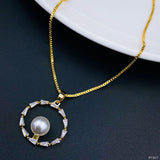 Copper Cubic Zirconia Pearl Gold White Necklace Pendant Chain For Women