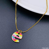 Copper Enamel Gold Multicolor Letter Alphabet Initial A Necklace Pendant Chain For Women Girls