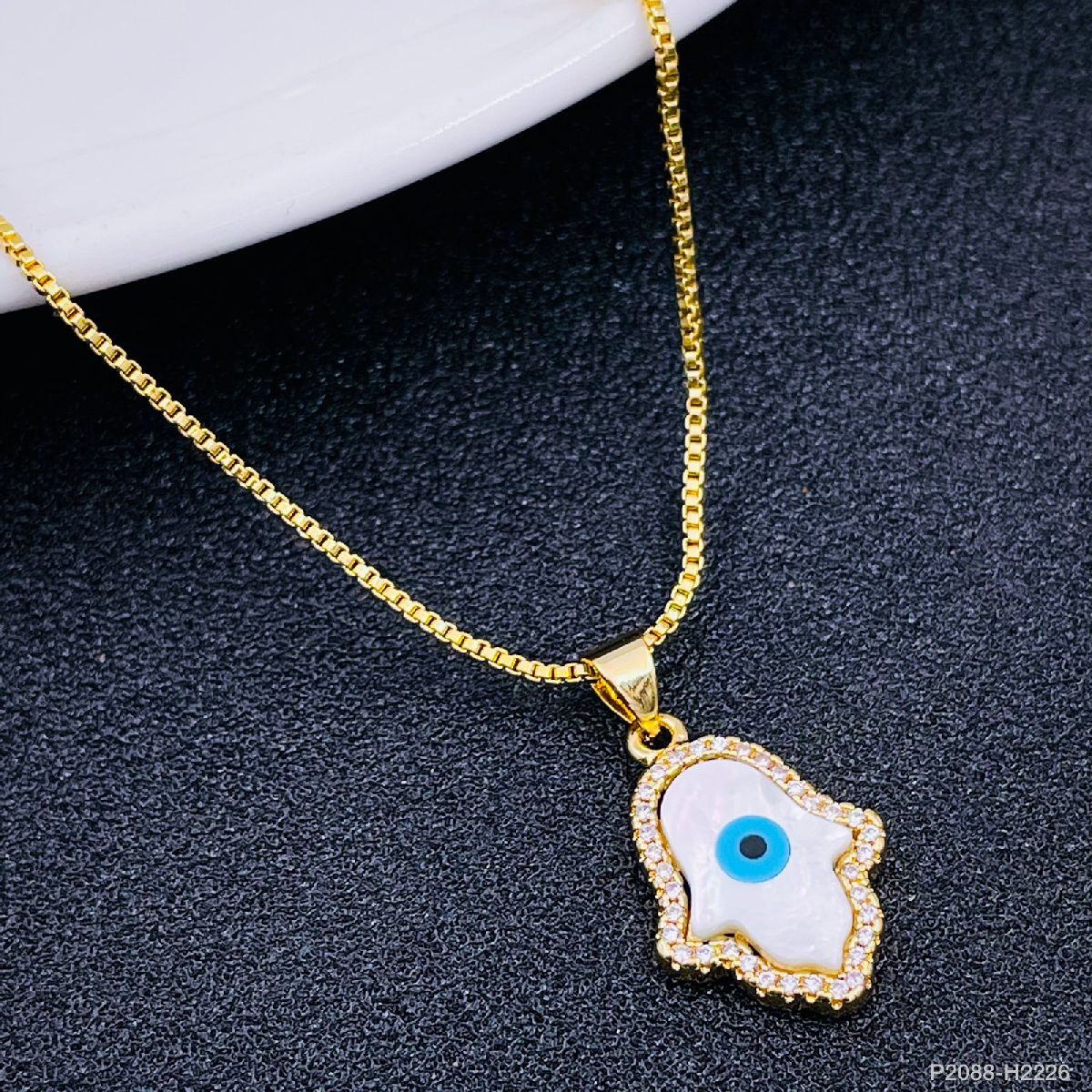 THE IMITATION Diamond Evil Eye Necklace / 14k Solid Gold Nazar Hamsa Good  Luck Pendant Necklace for