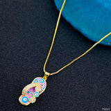 Copper Evil Eye Enamel Lavender Gold Slipper Necklace Pendant Chain Women