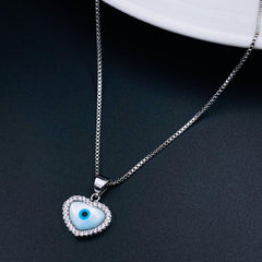 Copper Mother of Pearl SIlver Heart Evil Eye Necklace Pendant Women