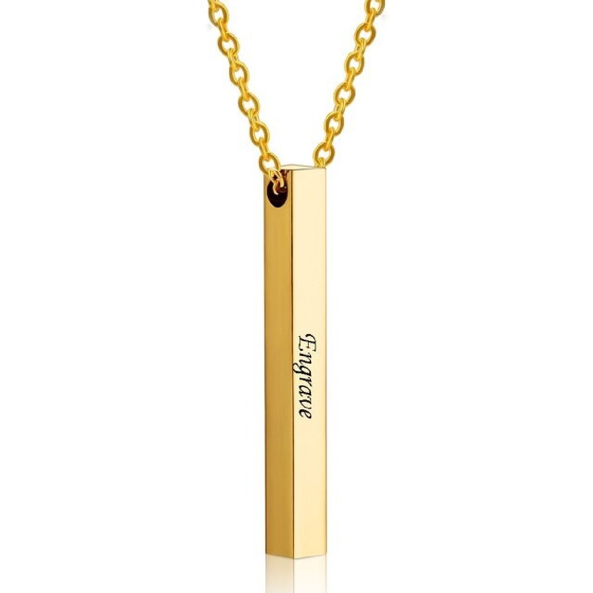 Stainless Steel Personalized Engraved Letter All Side Necklace Pendant Chain Unisex