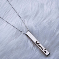 Stainless Steel Personalized Engraved Letter All Side Necklace Pendant Chain Unisex