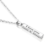 Stainless Steel Silver Slim Link Personalized Engraved Letter All Side Necklace Pendant Chain Unisex