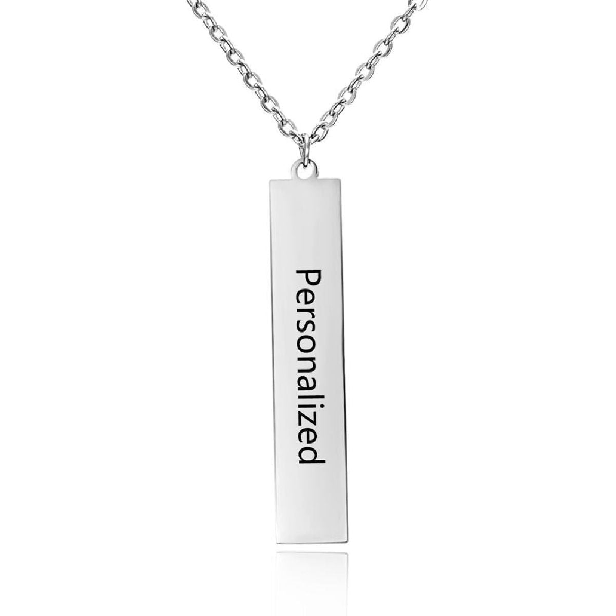 Rectangular Vertical Dogtag Stainless Steel Personalized Engraved Letter Necklace Pendant Chain Women