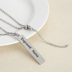 Rectangular Vertical Dogtag Stainless Steel Personalized Engraved Letter Necklace Pendant Chain Women