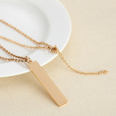 Rectangular Vertical Dogtag Stainless Steel Personalized Engraved Letter Necklace Pendant Chain Women