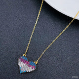 Heart Copper Crystal Blue Purple White Gold Pendant Chain Women Girl
