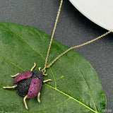 Ladybird Copper Crystal Purple Black Gold Pendant Chain Women