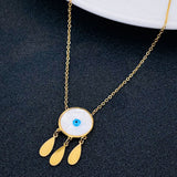 Copper Mother of Pearl Gold White Round Evil Eye Pendant Chain Women