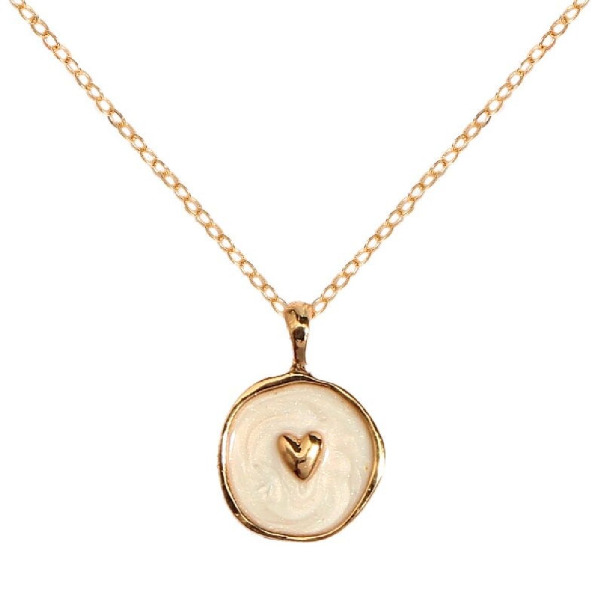 Copper Heart White Gold Enamel Necklace Pendant Chain For Women