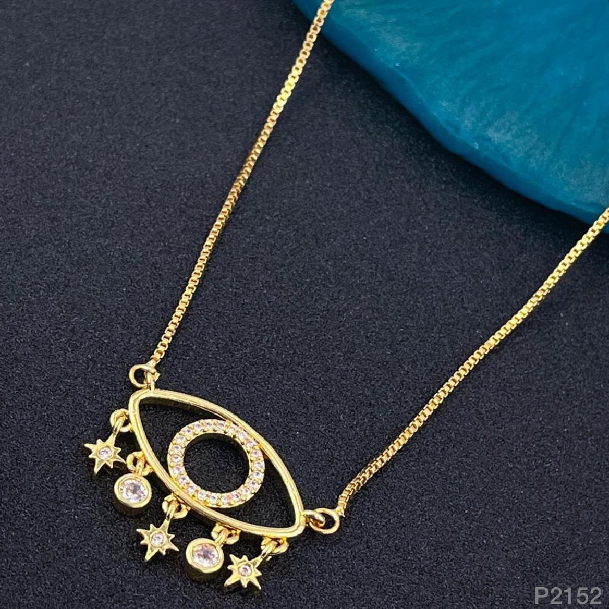Copper Cubic Zirconia Gold Evil Eye Necklace Pendant Chain Women