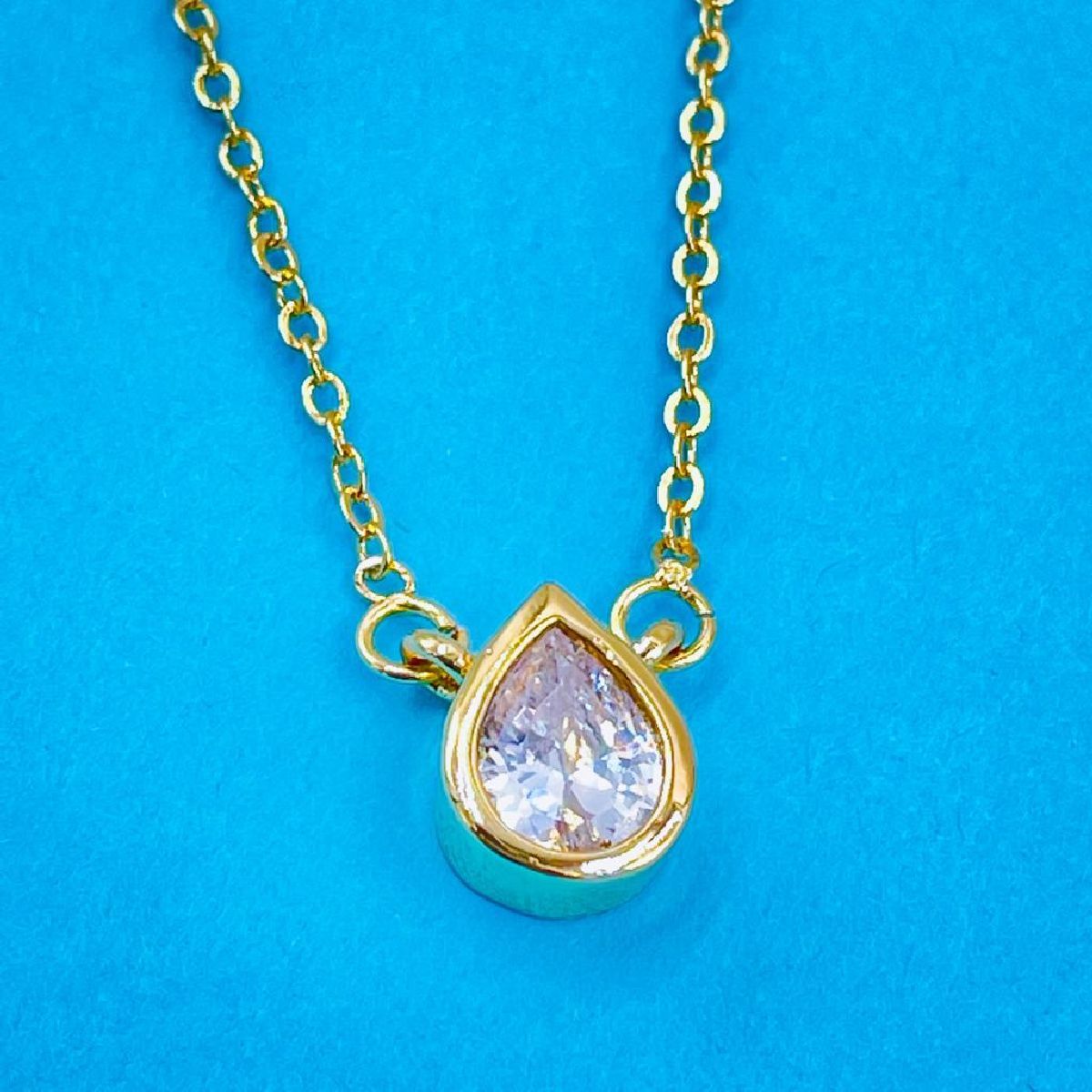 Copper Cubic Zirconia Gold Drop Pear Solitaire Pendant For Women