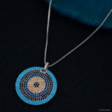 Copper Cubic Zirconia Blue Silver Evil Eye Necklace Pendant Chain Women