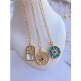 Sun Rays Mother of Pearl Shell 18k Gold Copper Pendant Chain for Women