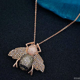 Copper Cubic Zirconia Rose Gold Honey Bee Necklace Pendant Chain Women 