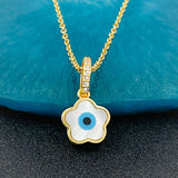 Evil Eye Clover Mother of Pearl 18K Gold Necklace Pendant for Women