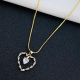 Copper Baguette Cubic Zirconia Gold Heart Necklace Pendant Chain Women