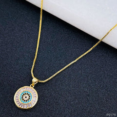 Evil Eye Baguette Cubic Zirconia Gold Necklace Pendant Chain for Women