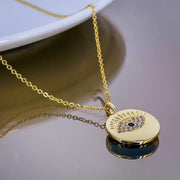 Evil Eye Glossy Medallion 18K Gold Copper Pendant Chain for Women
