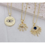 Evil Eye Lash Blue Cubic Zirconia 18K Gold Copper Pendant Chain for Women