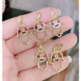 Eyelash Evil Eye Hamsa 18K Gold Copper Necklace Pendant Chain Women