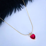 Solitaire Heart Cubic Zirconia 18k Gold Copper Pendant Chain Women
