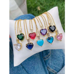 Solitaire Heart Cubic Zirconia 18k Gold Copper Pendant Chain Women