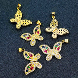 Cute Butterfly Charms Cubic Zirconia 18K Gold Pendant For Women