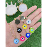 Dark Blue Evil Eye Enamel 18K Gold Necklace Pendant Chain for Women