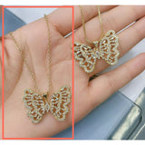Butterfly Baguette Cubic Zirconia 18K Gold Copper Pendant Chain for Women