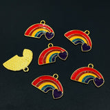 Copper Enamel Multicolor Gold Rainbow Heart Charm For Women