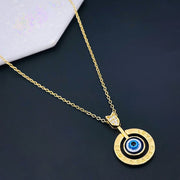 Love Evil Eye Engrave Cubic Zirconia 18K Gold Copper Pendant Chain Women