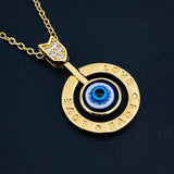 Love Evil Eye Engrave Cubic Zirconia 18K Gold Copper Pendant Chain Women